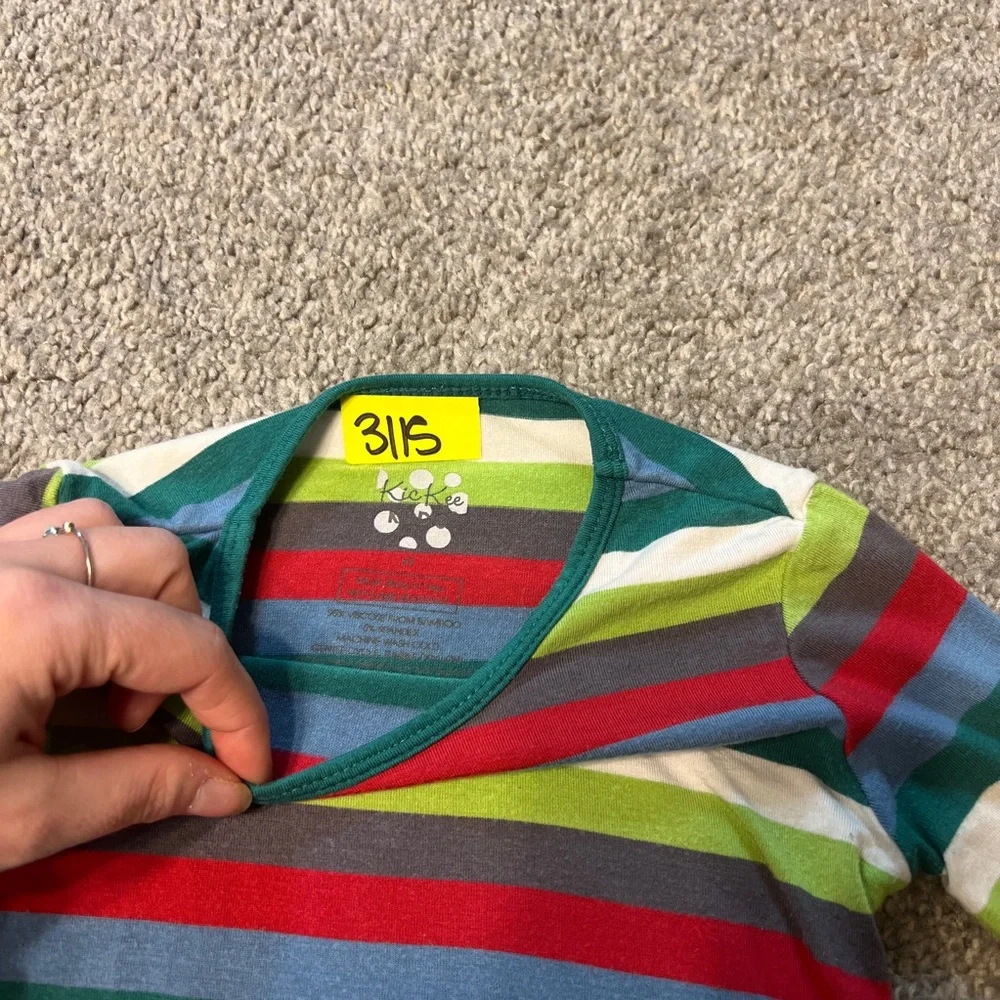 Kickee pants pajamas boys 3T green red stripes bamboo‎ stretch casual unisex - Picture 7 of 7